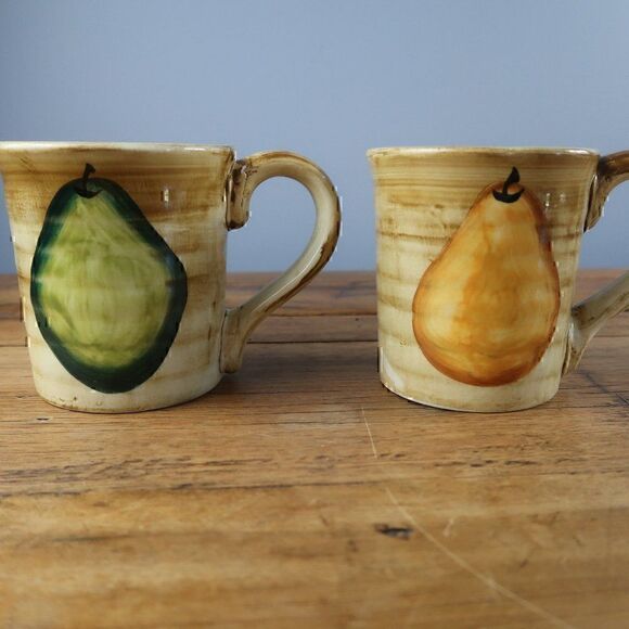 VINTAGE COUNTRY FRUIT DESIGN COFFEE TEA CUPS NWOT - Picture 1 of 3